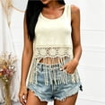 thumbnail image 3 of cocolona Womens Summer Crochet Tank Tops Crew Neck Sleeveless Lace Fringe Hem Shirts Casual Solid Color Flowy Blouses, 3 of 5