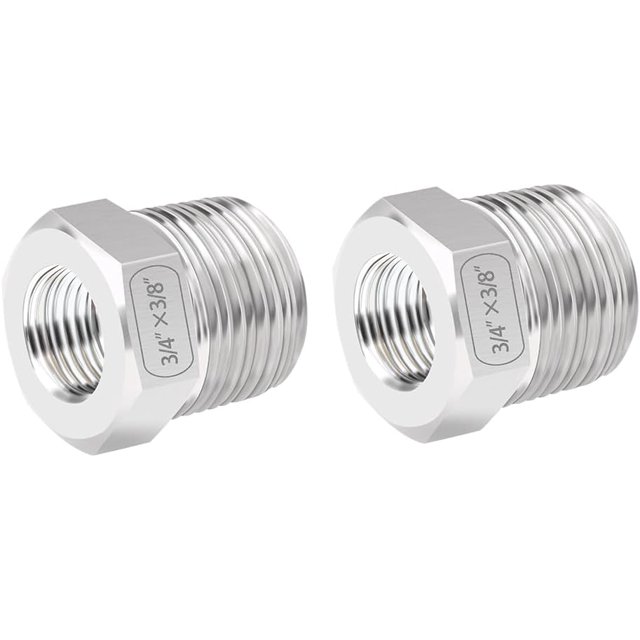 HAHDAXIA Bague Hexagonale Réductrice en Acier Inoxydable, 3/4 Pouces NPT Mâle vers 3/8 Pouces NPT Femelle, Raccord de Tuyau de Réducteur (Lot de 2)