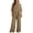 Khaki, variant on Women Casual Linen Blend 2 Piece Loungewear Set, Round Neck Irregular Tunic Top & Pull-On Wide Leg Trousers, Resistant Summer Daily Suit, Solid 8 Shades S-XXXL True To Size