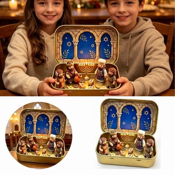 Miniature Hanukkah Menorah Diorama Box, Pocket Hanukkah Scene Gift , Hanukkah Decorations