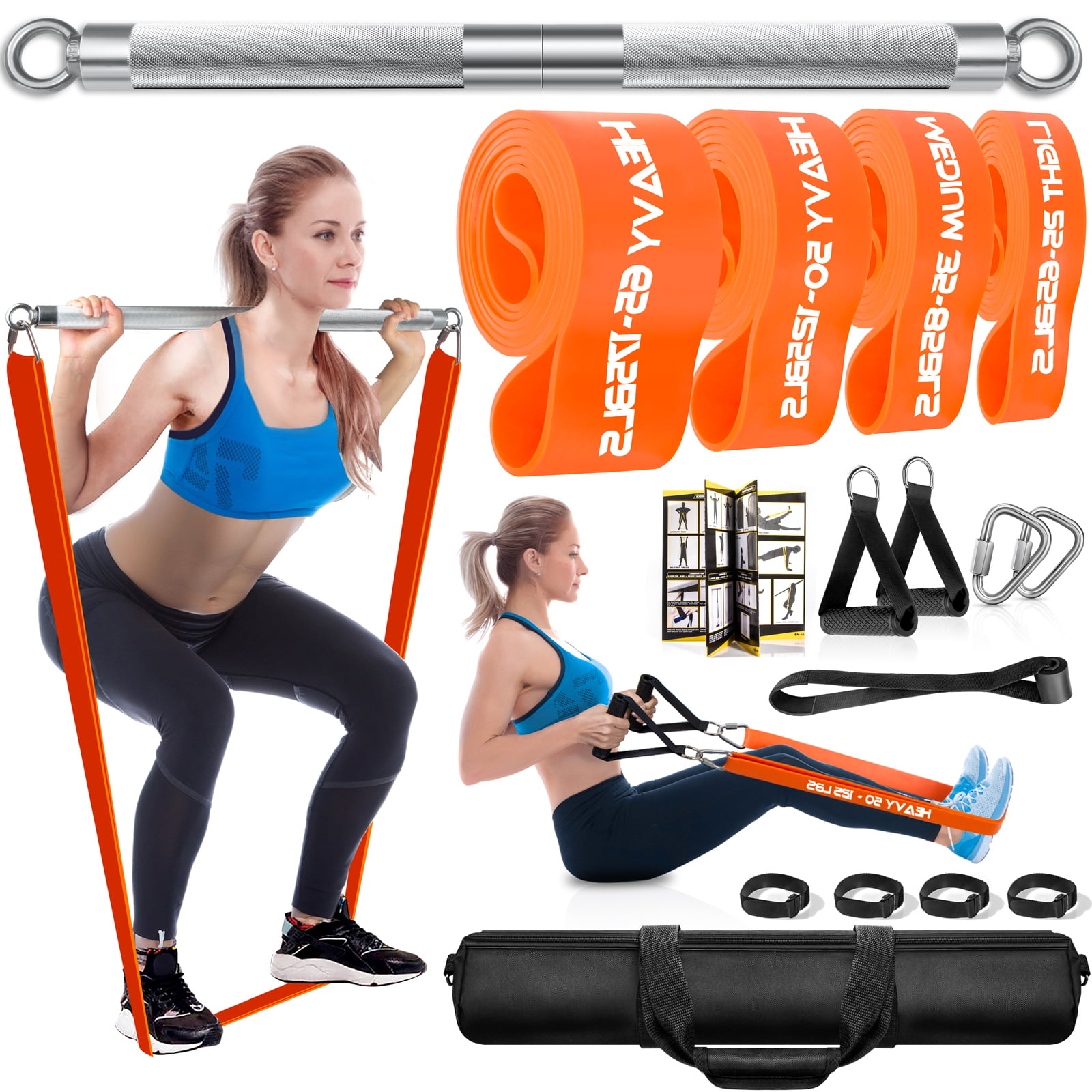Portable Home Gym Resistance Bar Set w 4 Resistance Levels Full Body Workout 