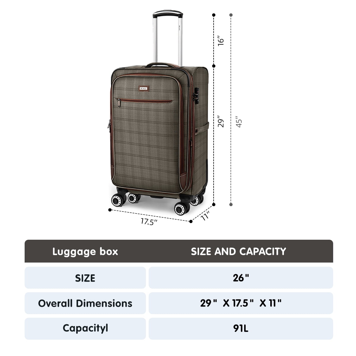 26" Softside Medium Checked Luggage Lighweight Expandable Travel Suitcase with Spinner Wheels & TSA Lock,XJ2511#6