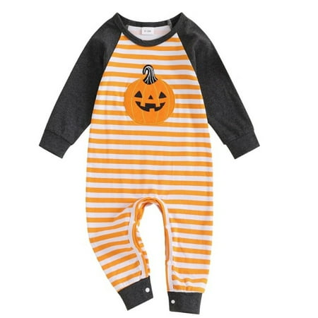 

FORUBAZAAR Girls Long Sleeve Plaid Romper Cartoon Pumpkin Embroidered Flare Jumpsuit Romper Organic Baby Romper Gray 0-3 Months