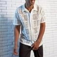 thumbnail image 2 of VSSSJ Men's Floral Lace Shirt Short Sleeve Hollow Out Sheer See Through Beach Shirt Casual Button Down Summer Hawaiian Shirts White M, 2 of 8