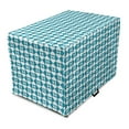 thumbnail image 1 of Crazy Art Dog Crate Cover, Diagonal Circles in Squares Interpretation Graphical Abstract Design, Easy to Use Pet Kennel Cover Small Dogs Puppies Kittens, 7 Sizes, Sea Blue and White, by Ambesonne, 1 of 1