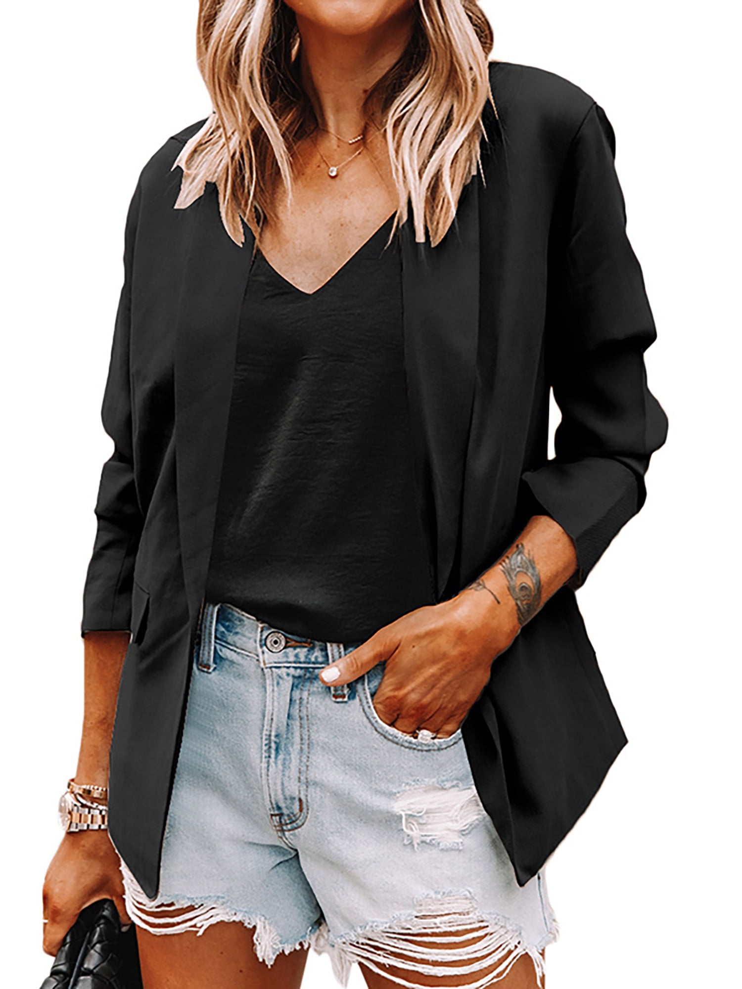 Fashionhe Womens Solid Lapel Outwear Sweater Casual Belt Cardigan Long Sleeve Business Coat