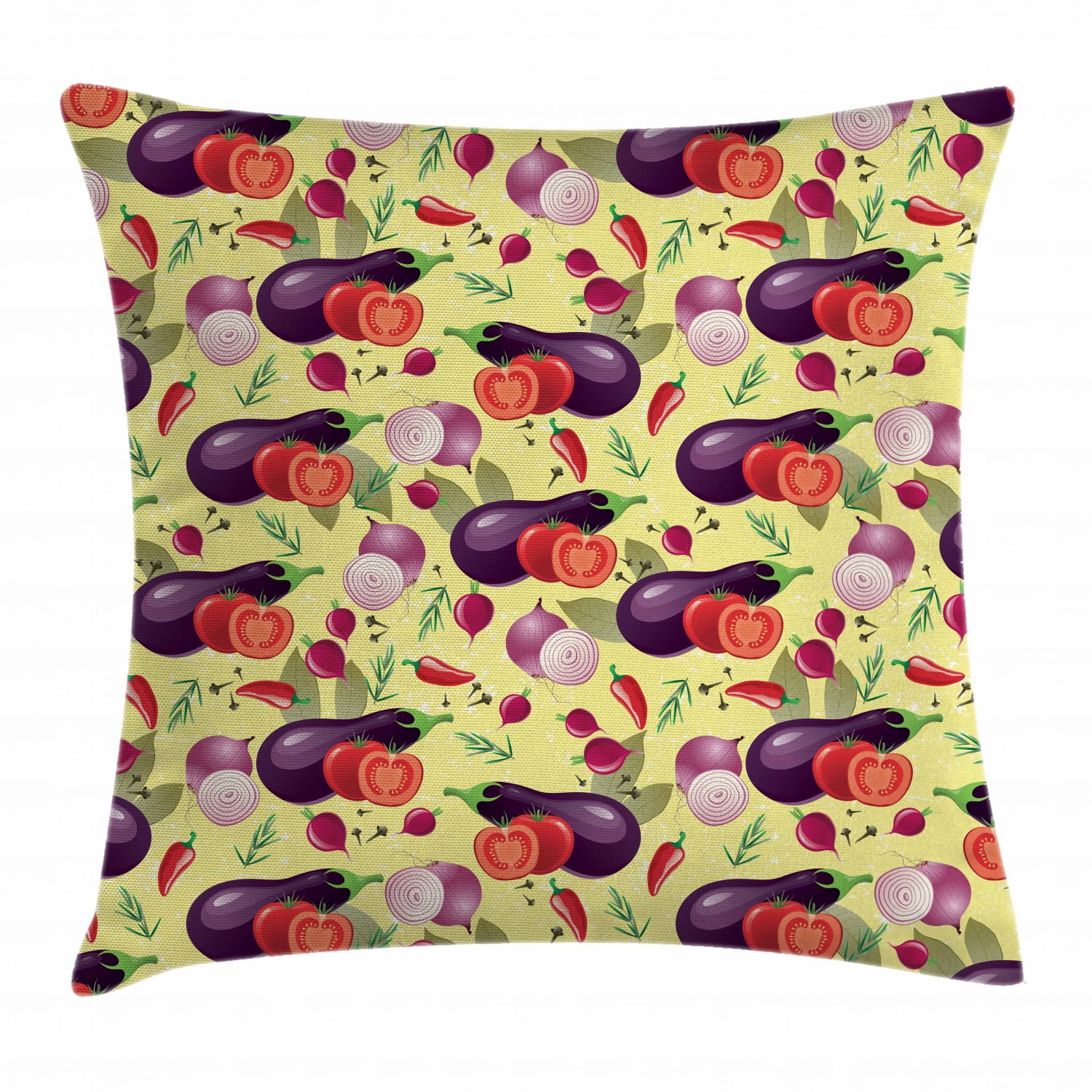 Eggplant Throw Pillow Cushion Cover, Eggplant Tomato Relish Onion Going