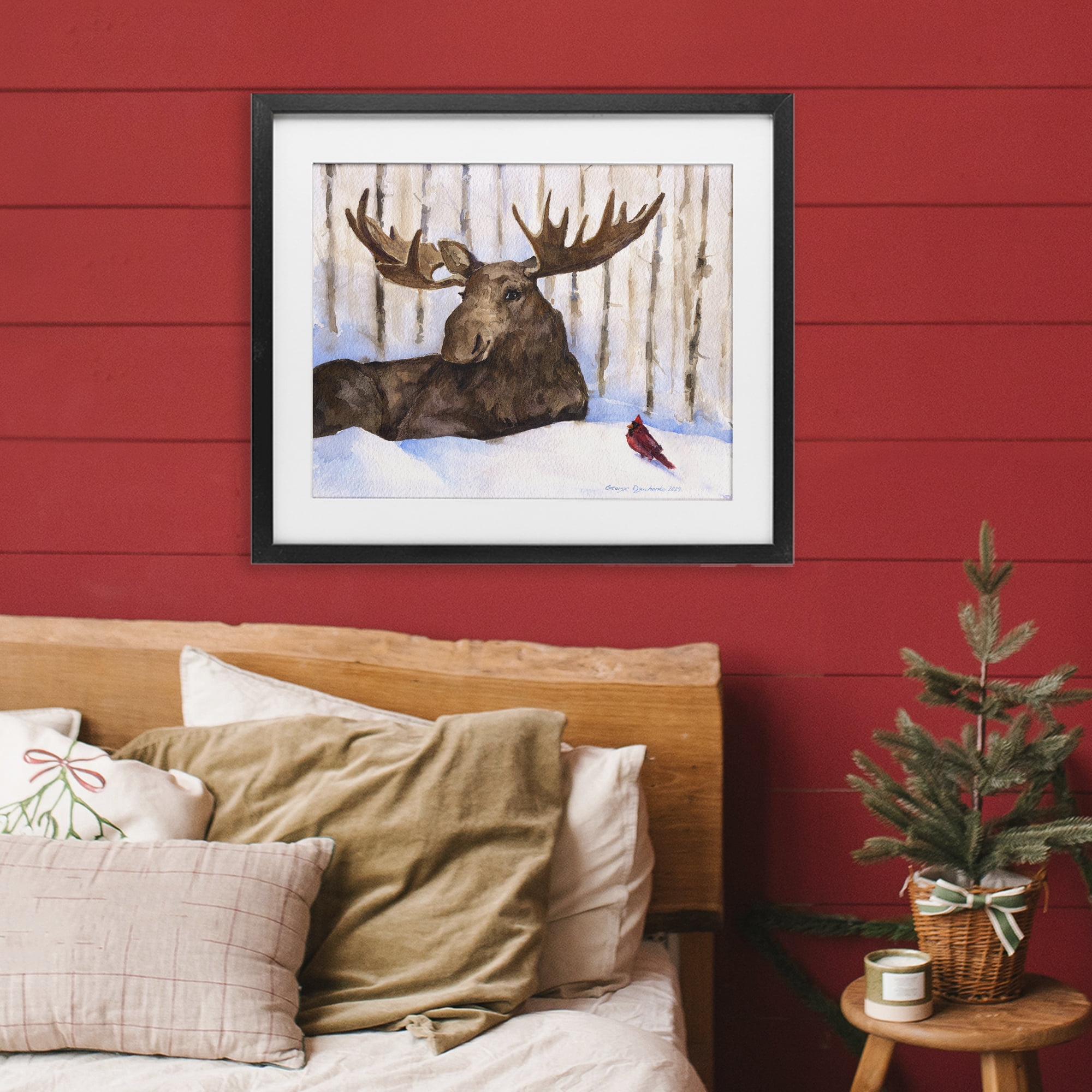 Stupell Industries Moose & Red Cardinal Black Framed Print Under Glass, design by George Dyachenko