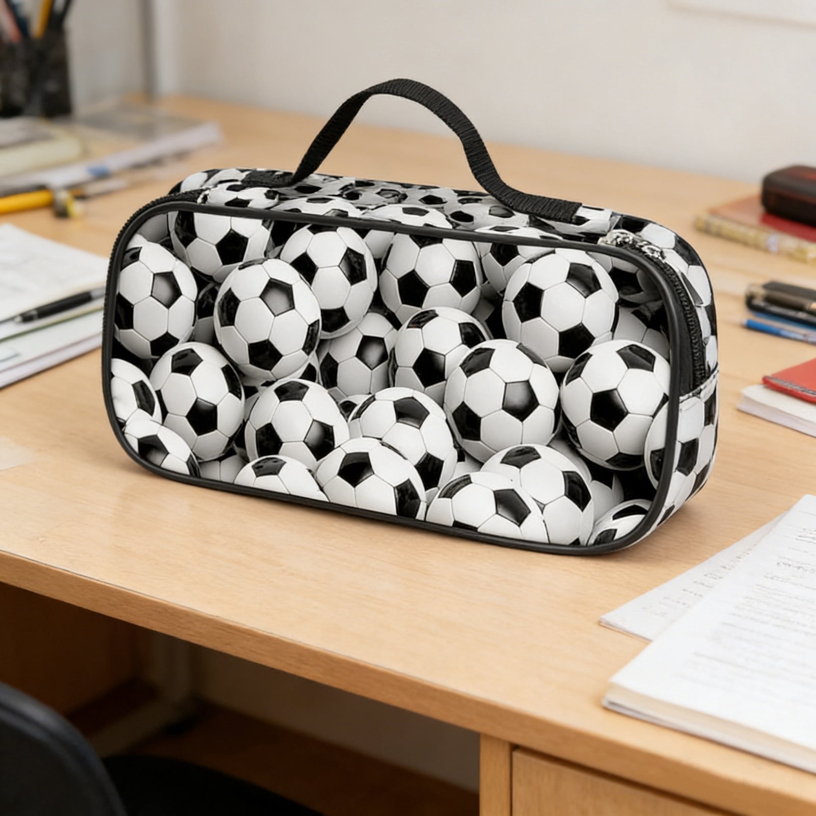 Lunxisen 4 Pcs Sports Ball Pencil Case Creative Storage Organizer Pouch for Students Large Capacity Handheld Stationery Case(24x11x6cm)