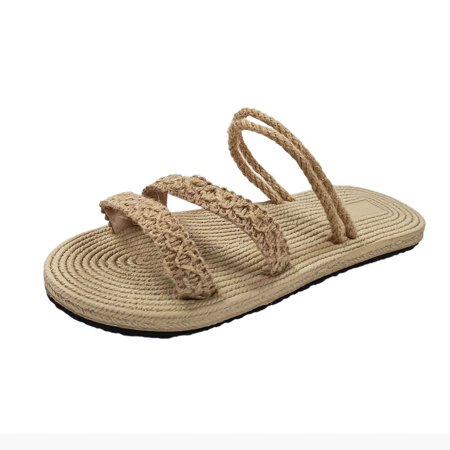 

Casual Shoes for Women Slippers for Women Girls Flat Casual Sandals Straw Linen Bottom Slippers Beach Shoes Women Casual Shoes Eva Beige 38