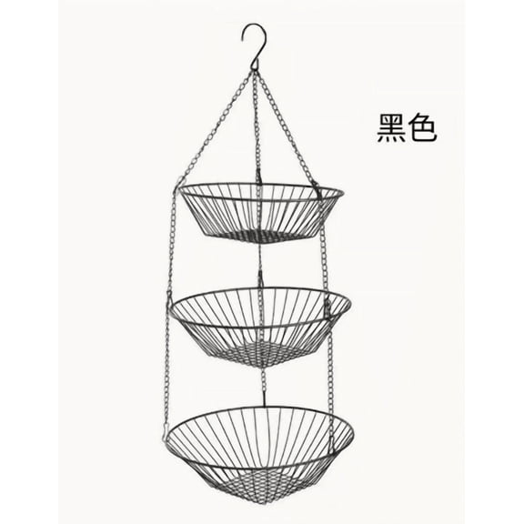 3-Tier Hanging Fruit Basket | Expandable Metal Storage Rack for Kitchen Pantry | Foldable Iron Vegetable Organizer | Space-Saving Countertop or Wall Mount Produce Holder for Home