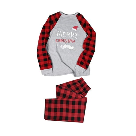 

Christmas Pajamas for Family Parent-Child Outfit Winter Fall Matching Letter Plaid Printed Holiday Sleepwear Long Sleeve Tee Bottom Loungewear Pajama Sets