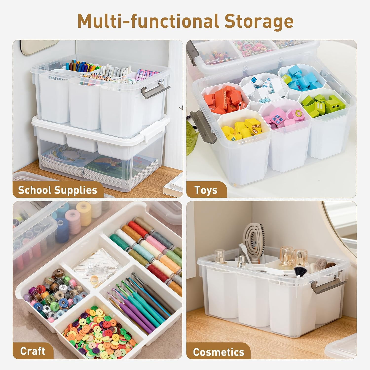 Sunny Lane 17 QT Plastic Storage Bins Clear Storage Box with Lids Multipurpose Stackable Storage Containers for Organizing Tool, Craft, Crayon, 4 Packs