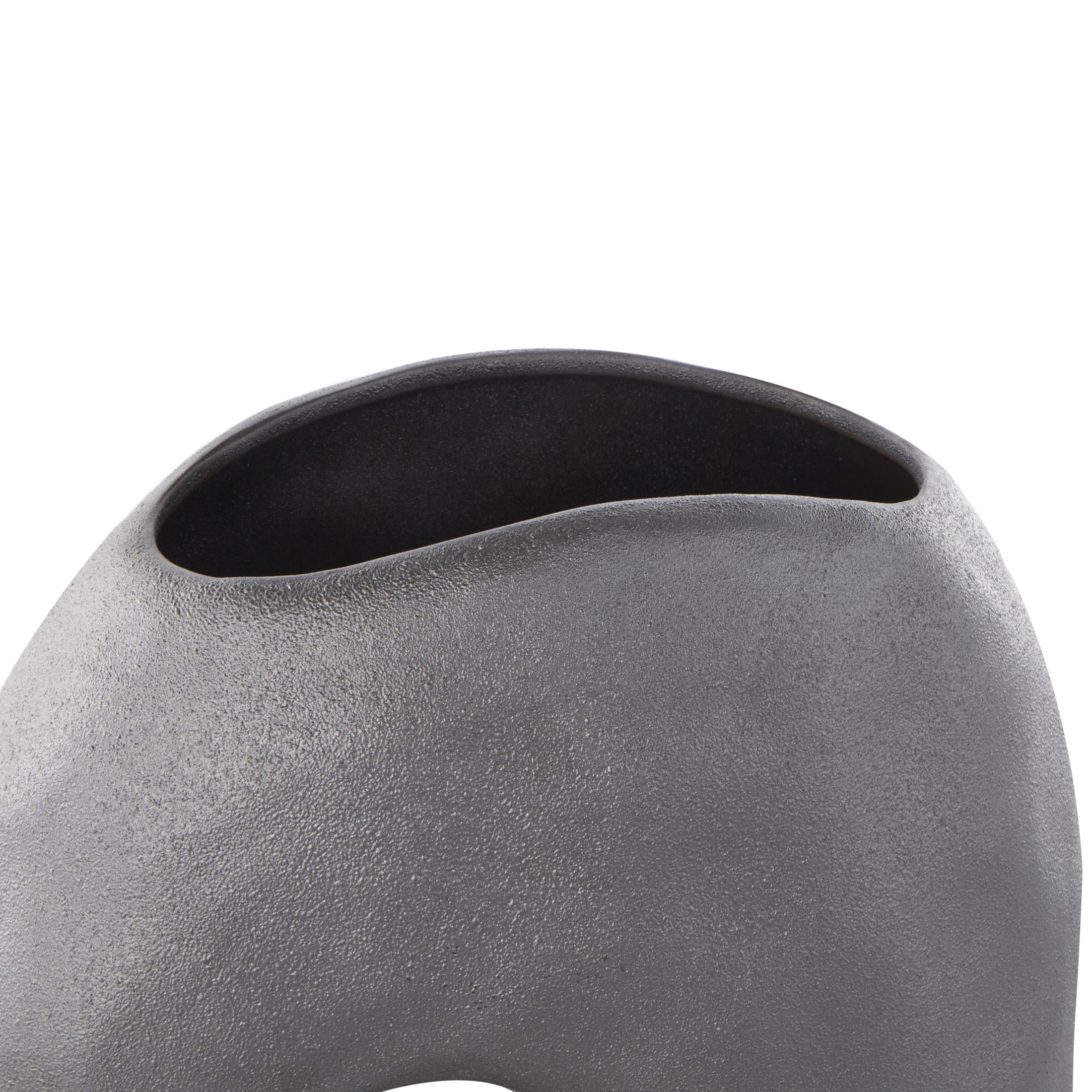 DecMode 12" Abstract Wavy Donut Gray Ceramic Vase with Cutout Center