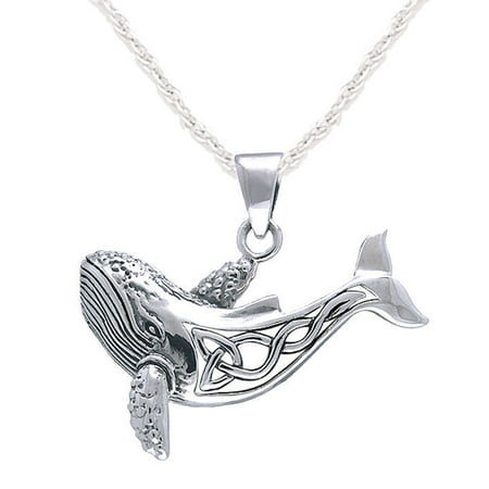 Celtic Gem - 0.925 Sterling Silver Celtic Whale Aquatic Pendant Necklace