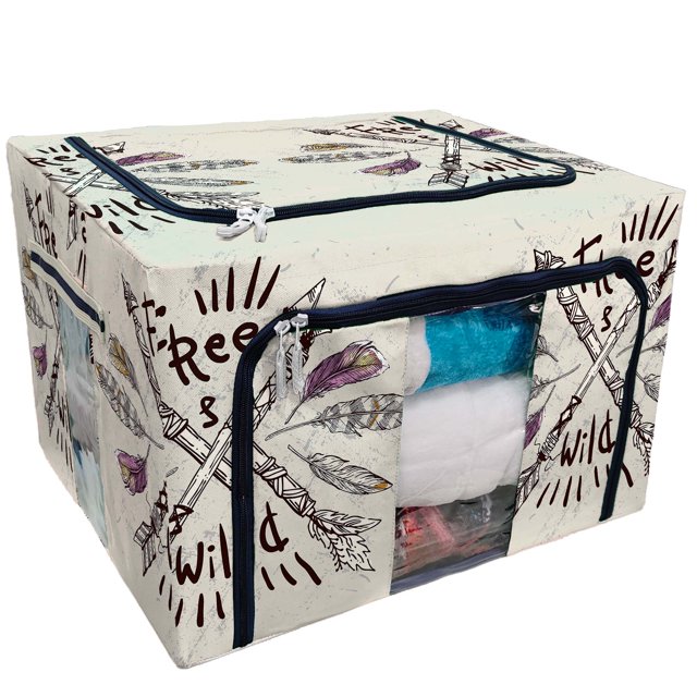 EREHome crossed ethnic arrows feathers American Wild Storage Bag Clear Window Storage Bins Boxes Large Capacity Foldable Stackable Organizer With Steel Metal Frame For Bedding,Clothes,Closets, Bedrooms