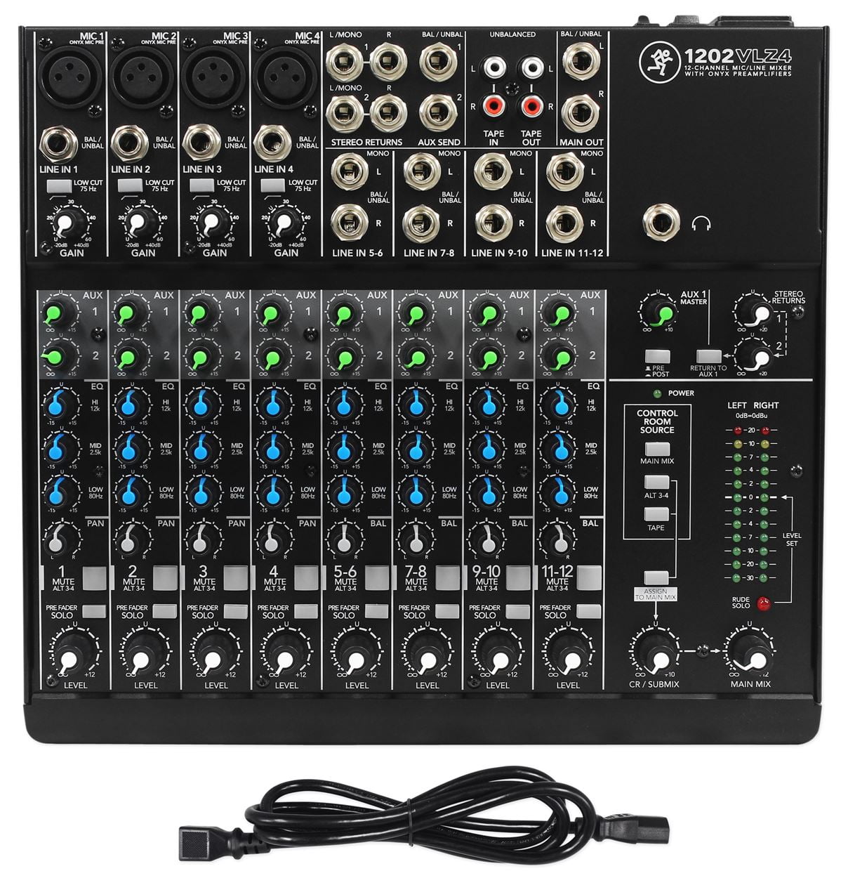 Mackie 1202VLZ4 12-ch Compact Analog Low-Noise Mixer w/ 4 ONYX Preamps+Speaker