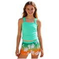 thumbnail image 4 of BOBOGOJP Girls Tankini Swimsuit Solid Ruched Side Square Neck Top with Tropical Printed Shorts 2 Piece Girls Bathing Suits Green for Size 12-13 Years, 4 of 4
