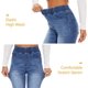 thumbnail image 5 of Pantalones vaqueros con parte inferior de campana para mujer, pantalones vaqueros acampanados de cintura alta rasgados con cintura elástica, pantalones vaqueros ajustados elásticos con dobladillo crudo 256-blue10, 5 of 5