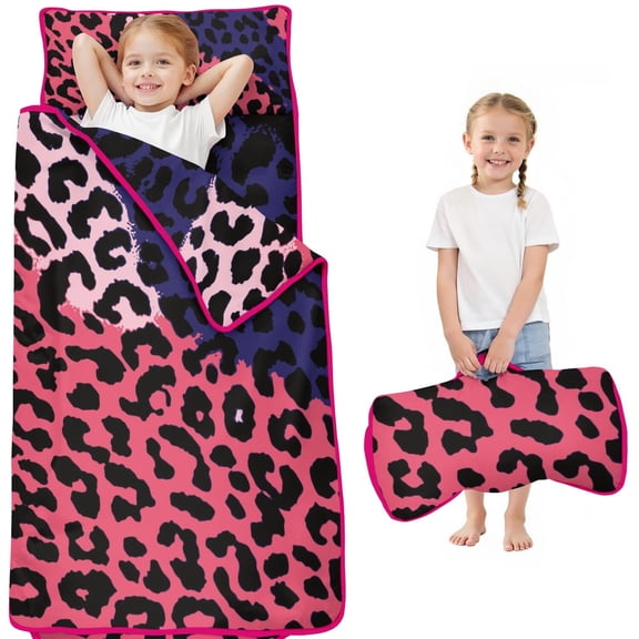 Pink and Black Of Leopard Print Toddler Nap Mats for Kids Preschool,Sleeping Mat Bag or Kids,Toddler Sleeping Bag,Toddler Nap Mat or Daycare