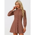 thumbnail image 2 of Unique Bargains Women's Check Ruffle Neck Button Down Long Sleeve A-Line Dresses XL Beige Red, 2 of 6