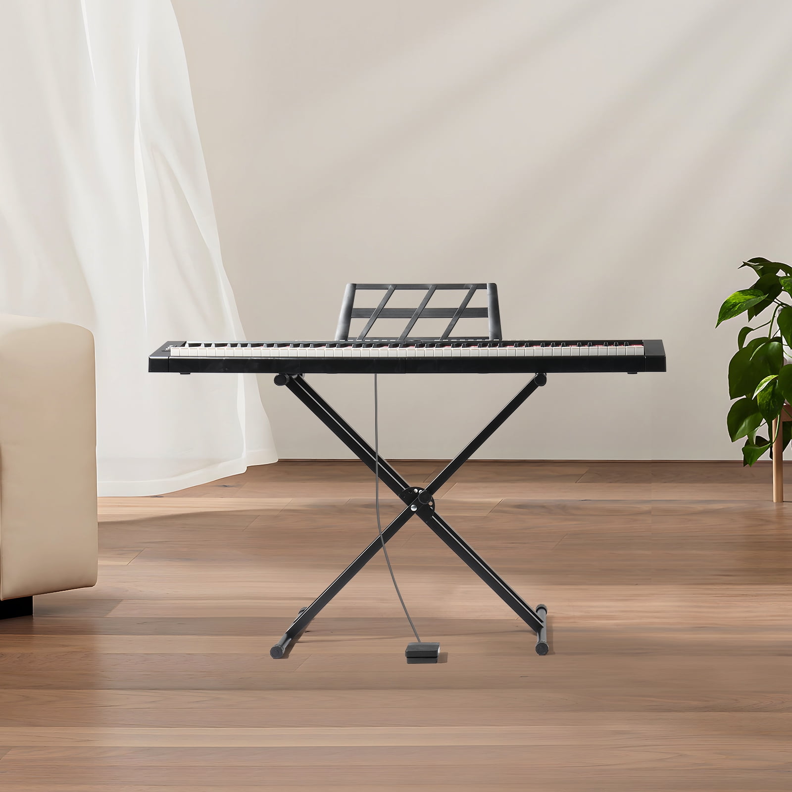 Hassch 88 Key Keyboard Piano with Stand and Bag, Semi-Weighted Standard Digital Piano with Headphones, Pedal and MIDI Bluetooth for Beginners, Black