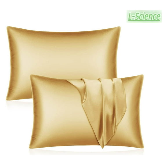 ?Silk Satin Pillowcase for Hair and Skin, Gold Queen Size Pillowcase Set of 2, Soft Silky Pillow Cases with Envelope Closure