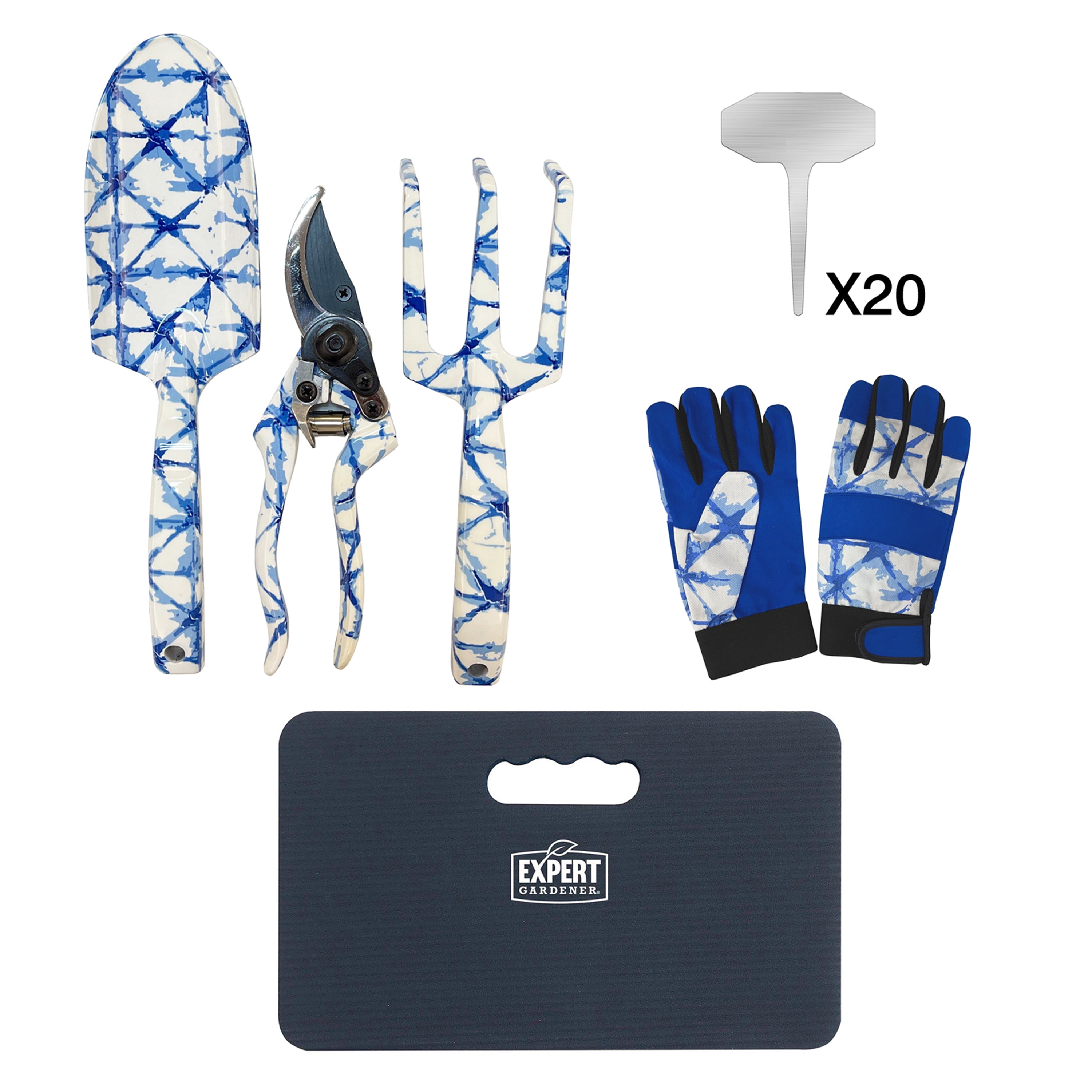 Expert Gardener Blue Shibori Gardening Tool Set (25 Pieces)
