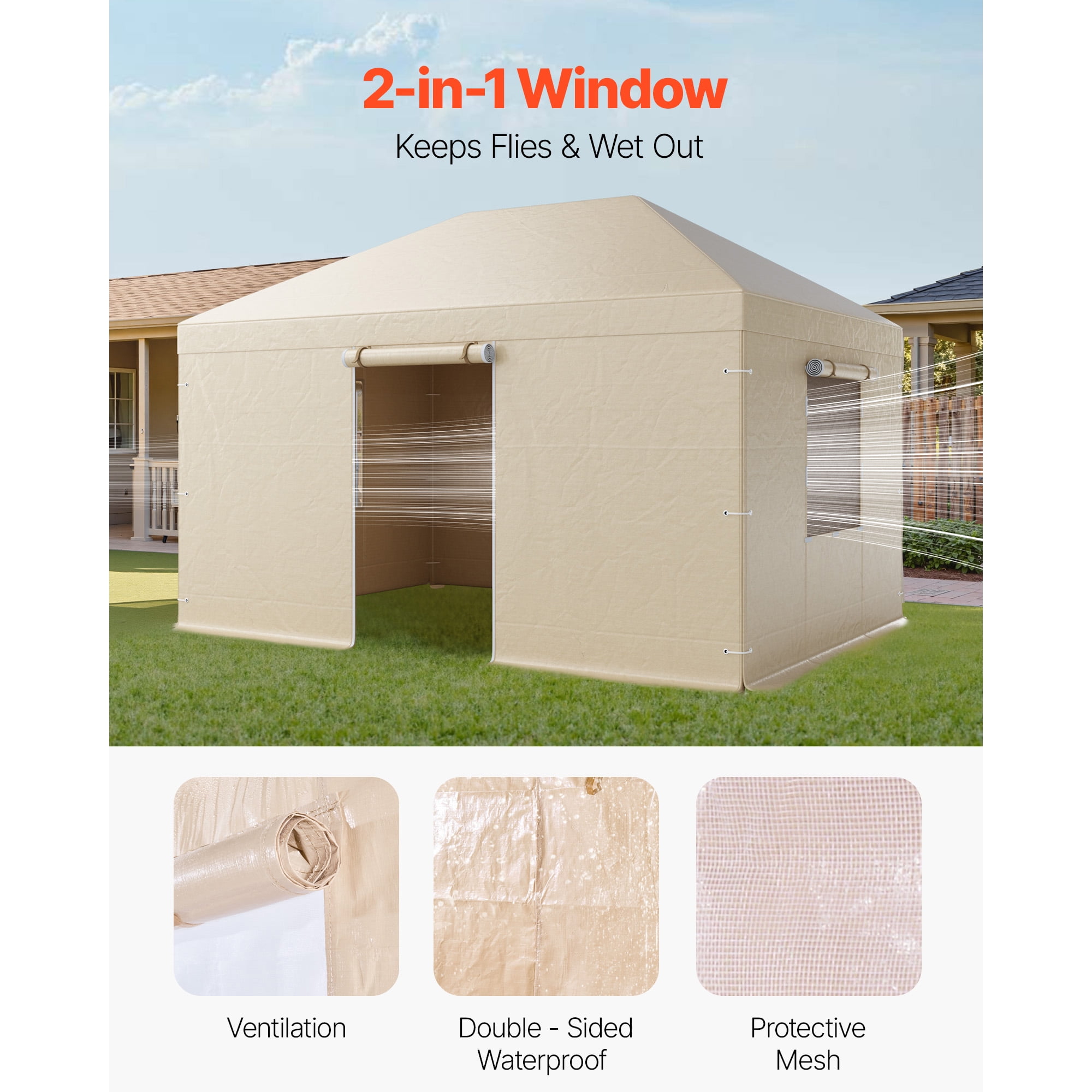 KFFKFF Winter Gazebo Cover Compatible with 10 x 14 ft Hardtop Gazebos, Durable All-Weather Cover with Side Panels & Ventilated Mesh Windows, High-Density PE Fabric, Protective Shelter Cover