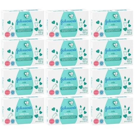 Johnson's Milk Baby Bar Soap with Milk Proteins and Vitamin E, 3.5 Ounce / 100 Gram (Pack of 12)