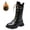Black, variant on CAIXIA Girls Leather Riding Knee High Boots Side Zipper Fashion Comfortable Pu Leather Combat Boots Non- Lug Sole Motorcycle Boots Back To School Winter Riding Boots