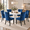 Blue Chiars+White Table, variant on 5-Piece Round Farmhouse Dining Table Set, 47" White Marble Kitchen Table with 4 Velvet Upholstered Dining Chairs, Wooden Table Set for Dinner Table for Kitchen and Dining Room