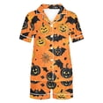 thumbnail image 5 of Women's Halloween 2PC Pajamas Set Short Sleeve Lapel Button Down Shirt And Shorts Lounge Set Print Homewear with Pockets Yellow 2XL, 5 of 8