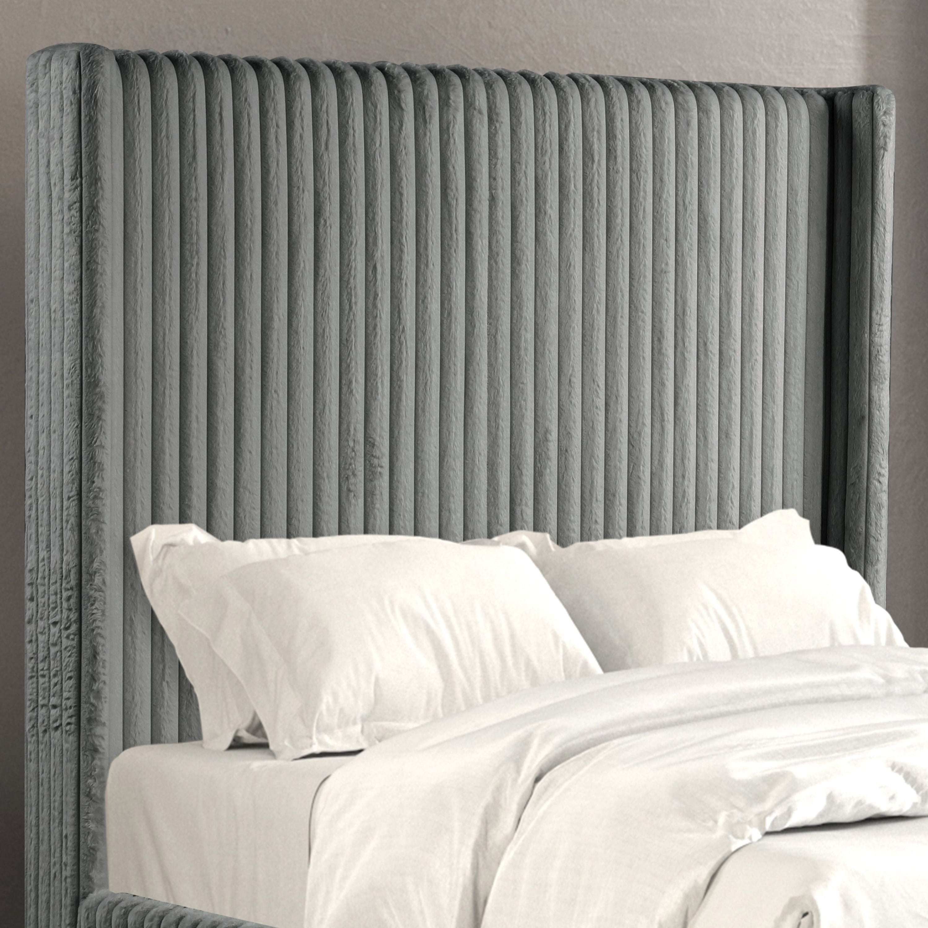 Furniture of America Cafein Kids Twin Extra Tall Tufted Fabric Wingback Mattress Ready Bed, Gray