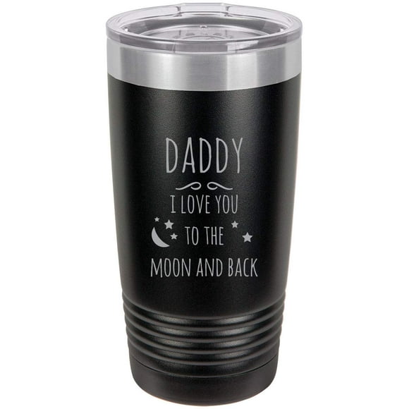 Papa - Je t'Aime jusqu'à la Lune et Retour Gobelet Isolé en Acier Inoxydable Gravé 20 Oz Tasse de Voyage Café, Noir