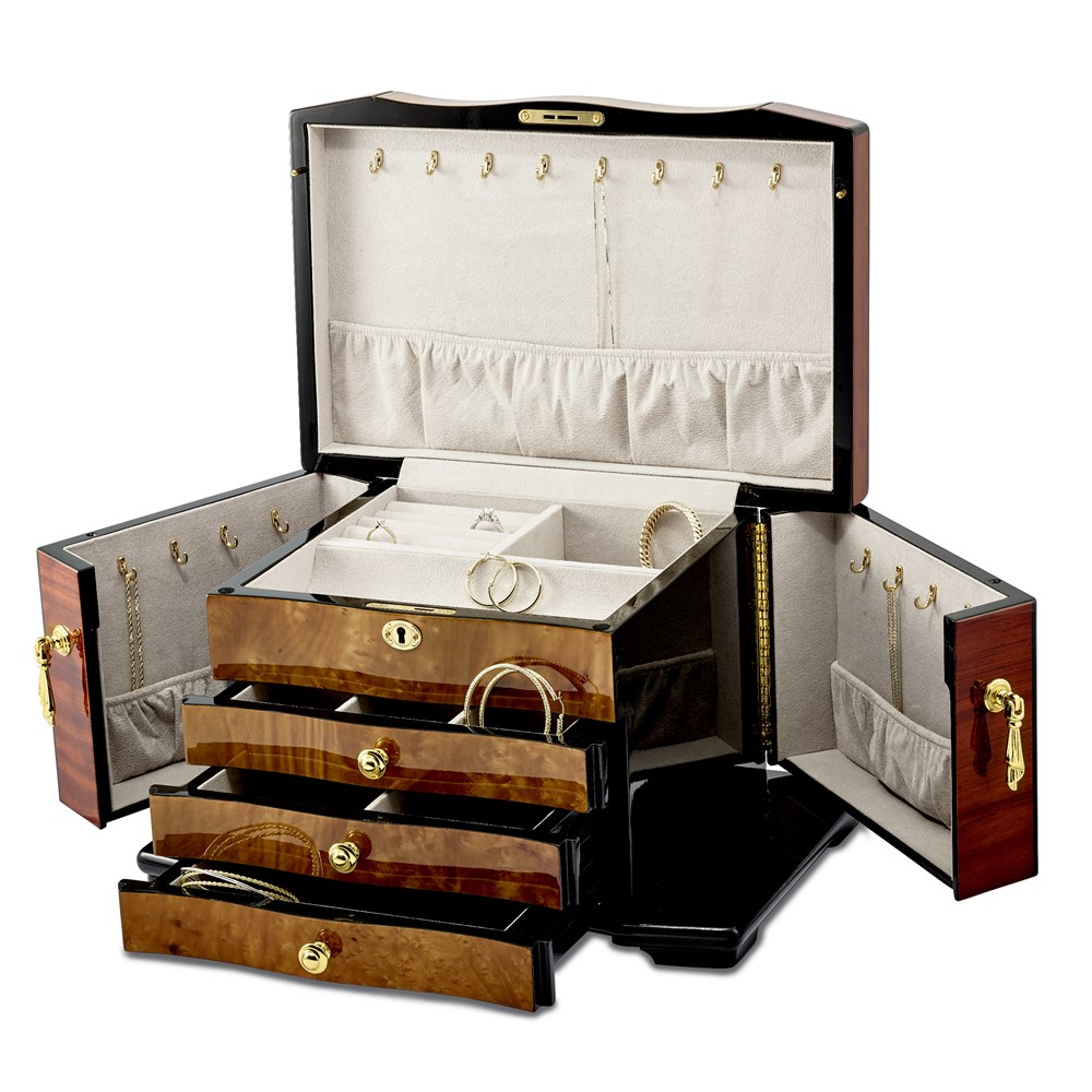 Bubinga Elm Burl Inlay 3 Drawer Jewelry Box
