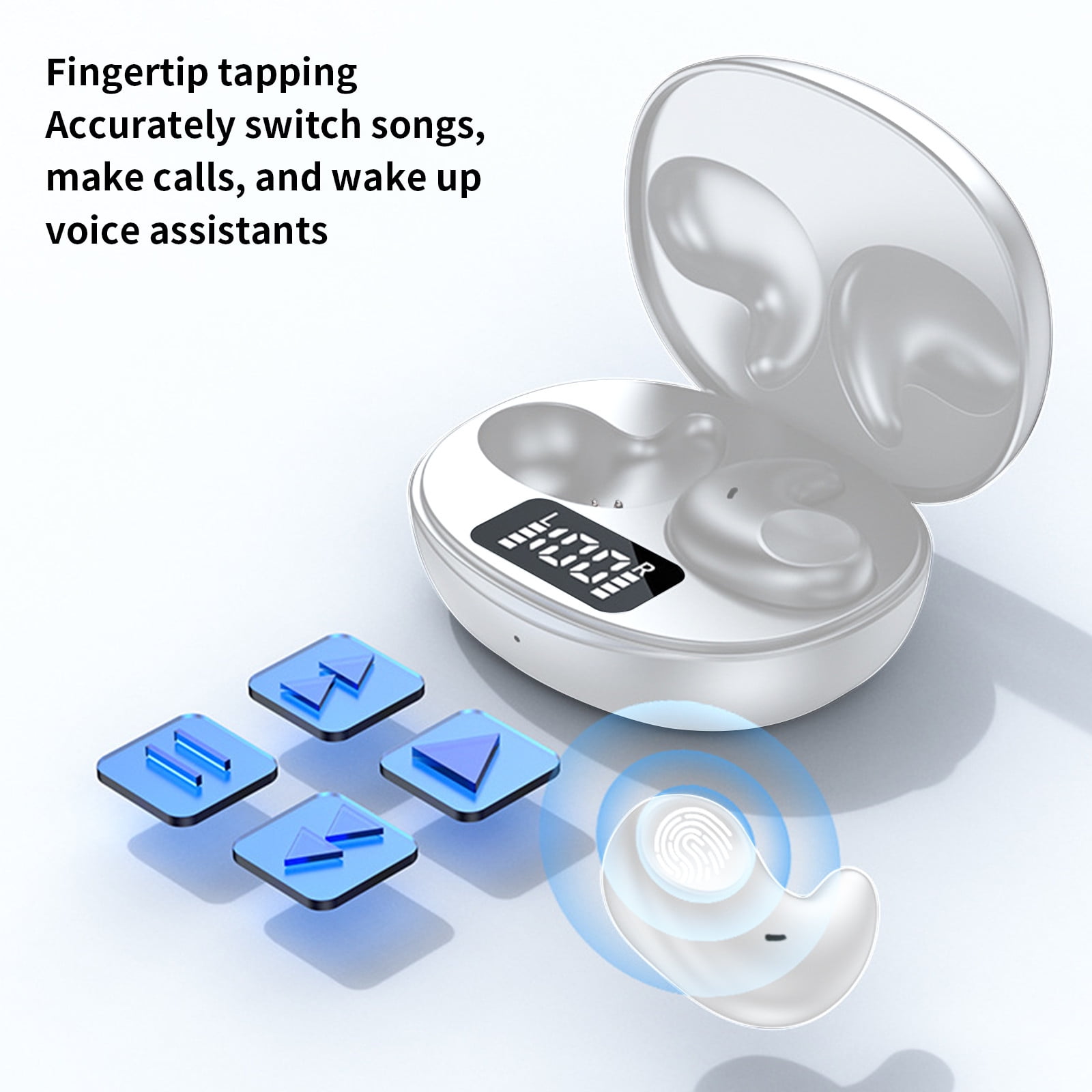 Bluetooth Headphones True Wireless Earbuds 60H Playback LED Power Display Earphones with Wireless Charging Case IPX5 Waterproof in-Ear Earbuds with Mic for TV Smart Phone Laptop Computer Sports,White