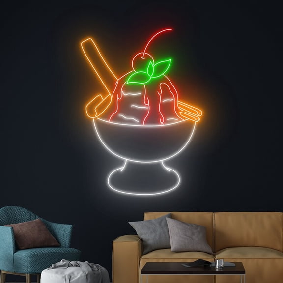 Handmadetneonsign Sundae Neon Sign, Ice Cream Cup Neon Led Wall Art Decor, Ice Cream Cup Wall Decor