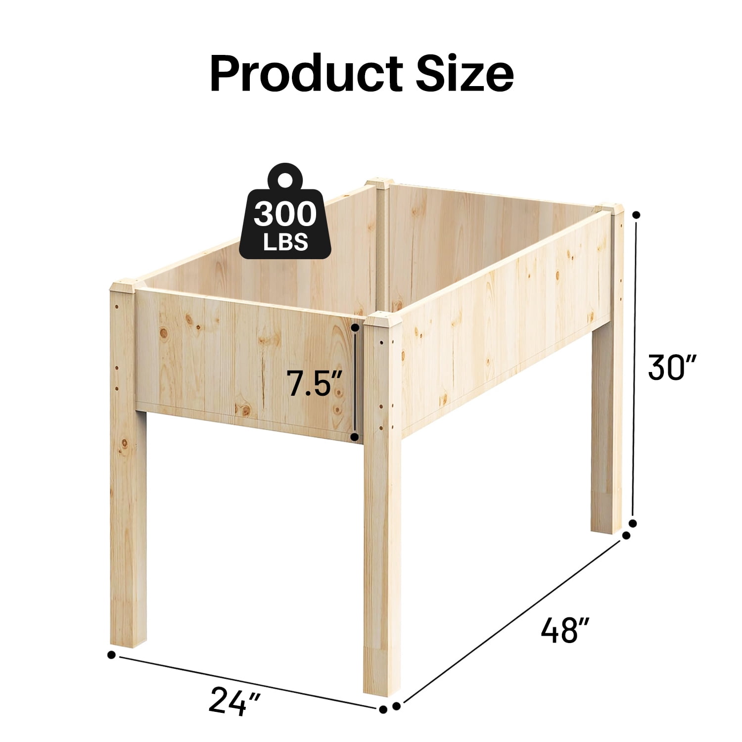 Beddle Outdoor Wood Raised Garden Bed, Elevated Reinforced Large Planter Box for Vegetable Flower Backyard Patio Gardening Balcony & Bed Liner,48x24x30in