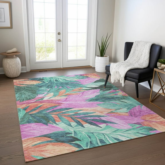 Addison Rugs Chantille Indoor/Outdoor Transitional Geometric, Abstract Teal Washable Rectangle Rug, 10' x 14'