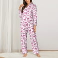 thumbnail image 2 of Vsdgher Pink bows Pajamas Set Long Sleeve Sleepwear Womens Button Down Nightwear Pj Sets-Small, 2 of 7