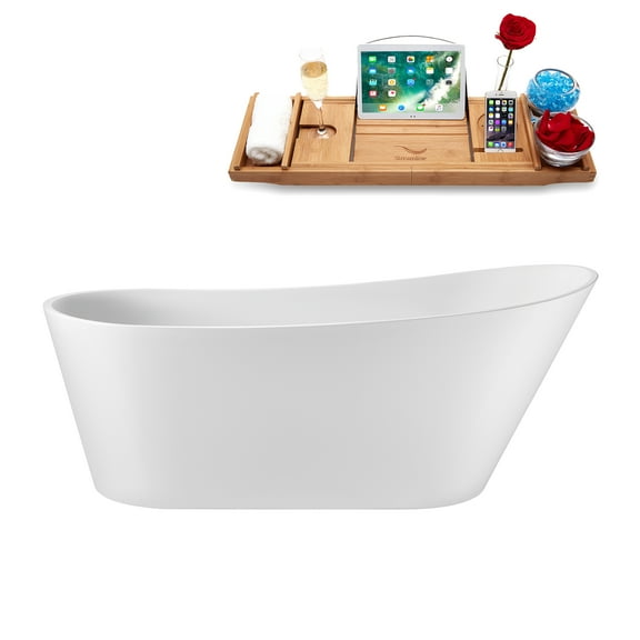 67" Streamline G-44-205-CH Soaking Glossy White Freestanding Tub and Tray With Internal Drain in Polished Chrome