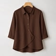 thumbnail image 6 of Summer Sales Womens Summer Tops Asymmetrical Placket Collar Linen‑Blend Button Casual Blouse Oversized Tshirts for Women, 6 of 9