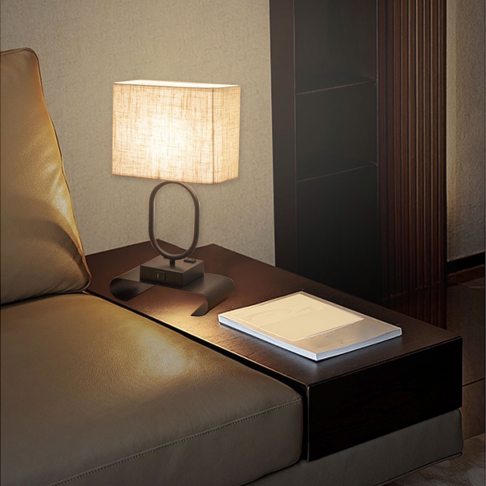 Viflosae Small Table Lamp for Bedroom - Bedside Lamps for Nightstand, Minimalist Night Stand Light Lamp with Square Fabric Shade, Desk Reading Lamp for Kids Room Living Room Office Dorm