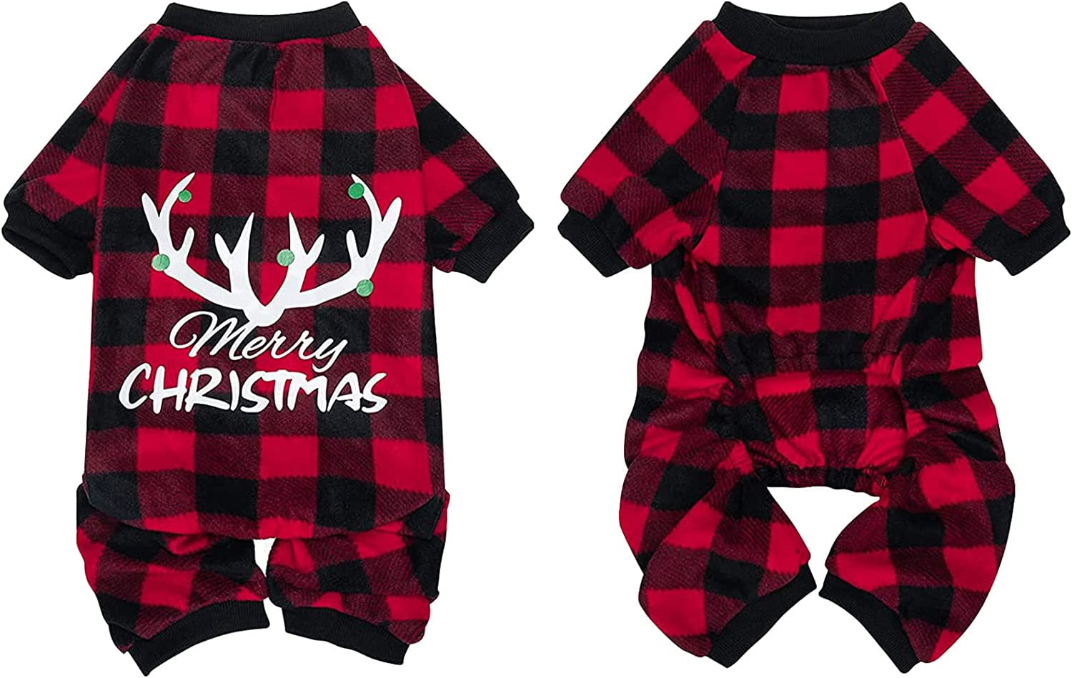 QWZNDZGR Thermal Fleece Dog Christmas Pajamas, Red Black Plaid Doggie