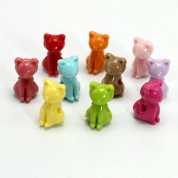 U8MO 50 Mixed Color Acrylic Cute 3D Cat Beads 15mm DIY Bracelet Earring Craft