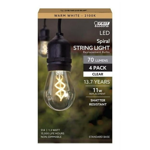 Feit 3018030 11W Equivalence S14 E26 Medium Filament LED Bulb, Warm White - Pack of 4