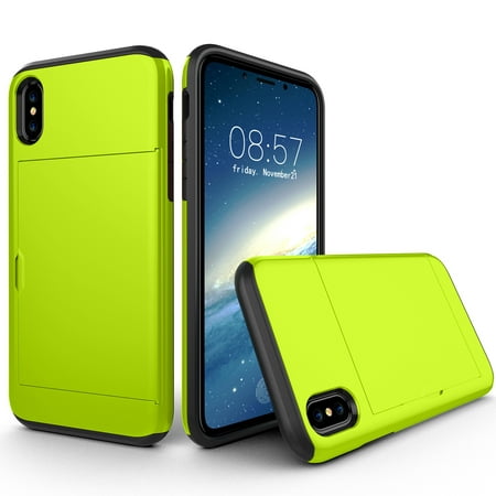 Allytech Case for iPhone XS Case Hybrid iPhone X Wallet Case Dual Layer Protective Shell Hard PC Soft TPU Bumper Credit Cards Slot Cover for 2018 Apple iPhone X/ XS 5.8"- Green