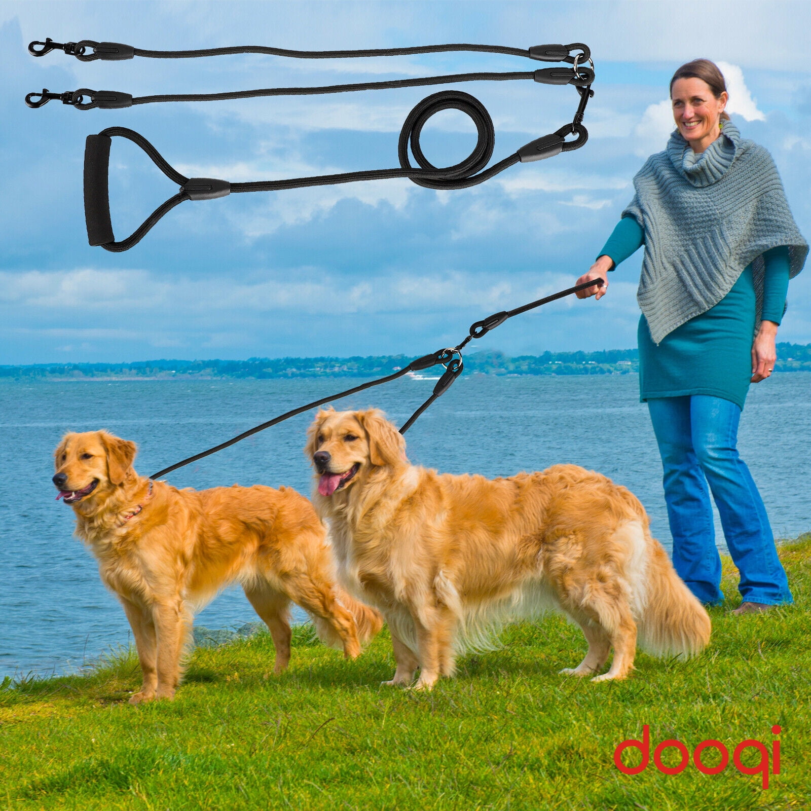 Dual Dog Leash No Tangle Coupler Nylon For Two Large Small Dogs Double