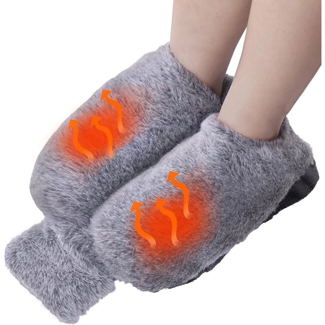 Calentador de pies con calefacción, bolsa de agua caliente de 2 litros con funda de felpa suave, calentadores de pies, calentadores de manos para hombres y mujeres, suela antideslizante duradera